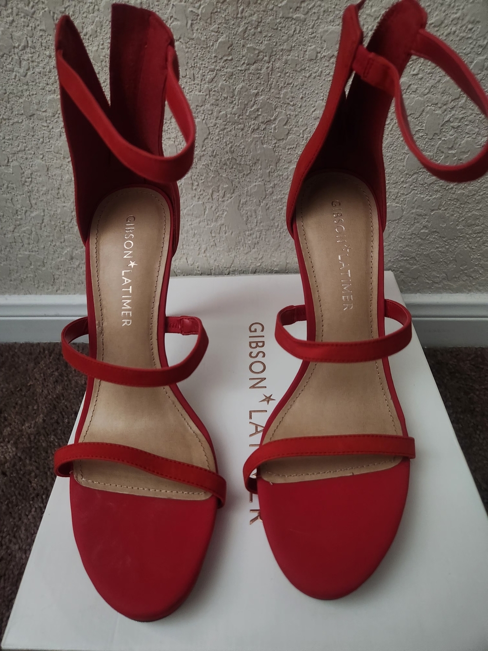 Gibson Latimer Red Triple-Strap Ankle Heels